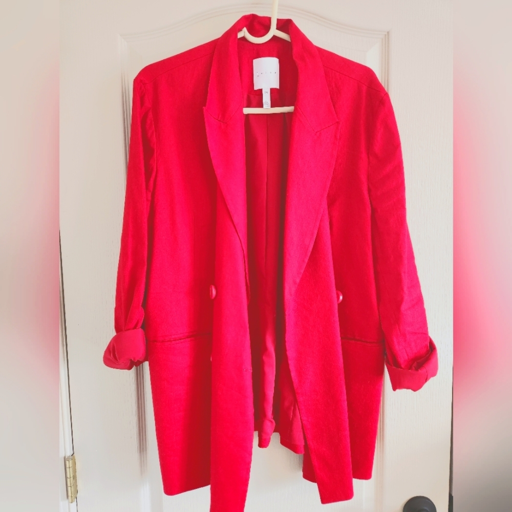 Leith Cherry Linen Blend Boyfriend Blazer